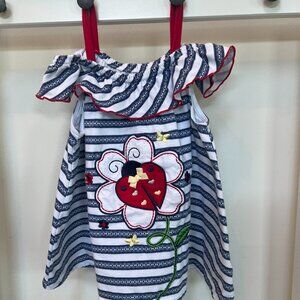 Kids Headquarters Girls’ Striped Dress – Embroidered Flower & Ruffle Detail